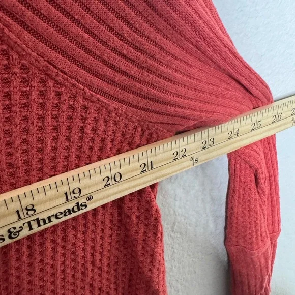 WE THE FREE Orange Waffle Knit Cowl Neck High Low Long Sleeve Top Women S - Picture 8 of 10